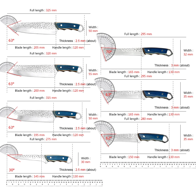 Kitchen Knives Set Stainless Steel 5CR15 Japanese Santoku Cleaver Meat Fish Slicing Knife Handmade Boning Utility Chef Knife Set