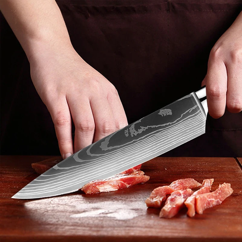 Kitchen Knives Sets Laser Damascus Pattern Sharp Santoku Knife Cleaver Slicing Utility Chef knife Kitchen Tools