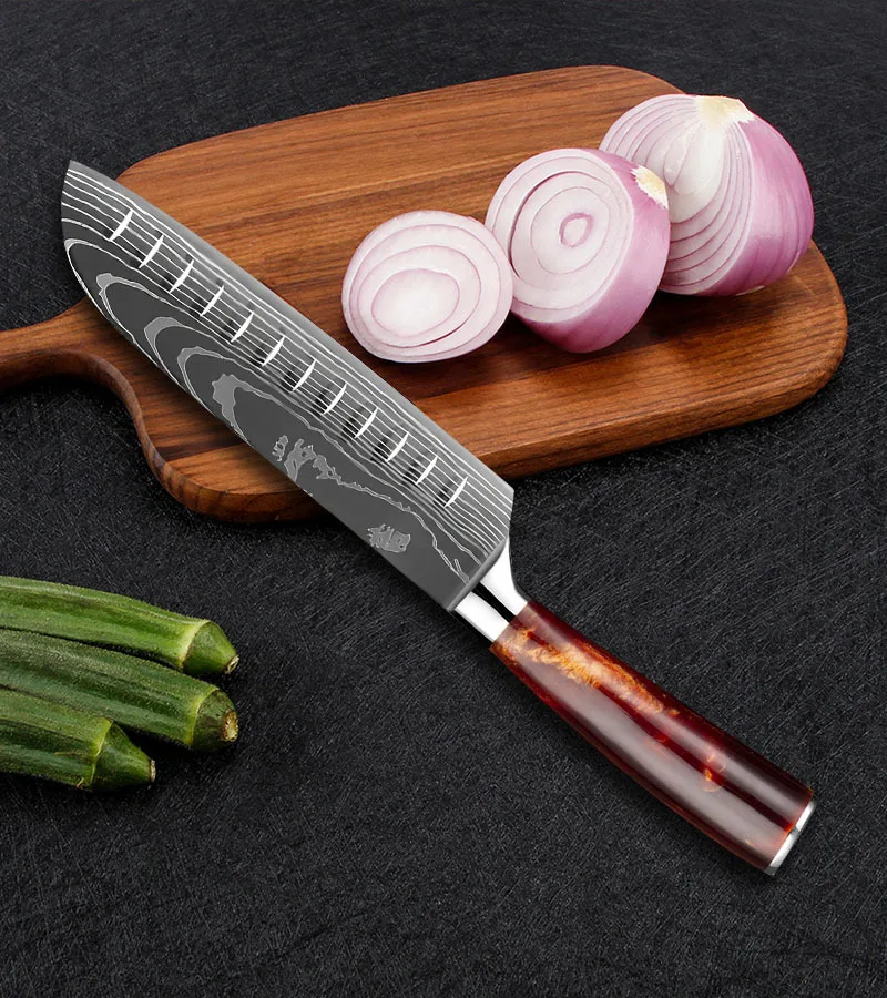 Kitchen Knives Sets Laser Damascus Pattern Sharp Santoku Knife Cleaver Slicing Utility Chef knife Kitchen Tools