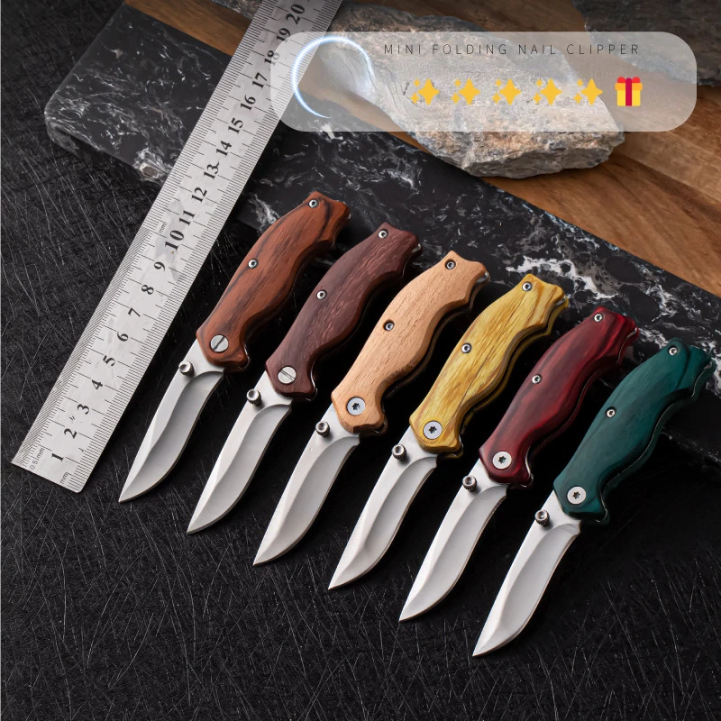 Multifunctional knife Portable folding knife Outdoor wooden handle High hardness colored wood grain mini knife