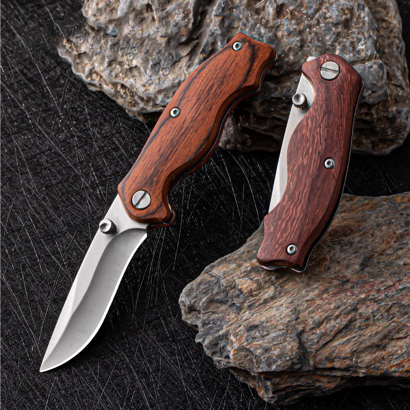 Multifunctional knife Portable folding knife Outdoor wooden handle High hardness colored wood grain mini knife