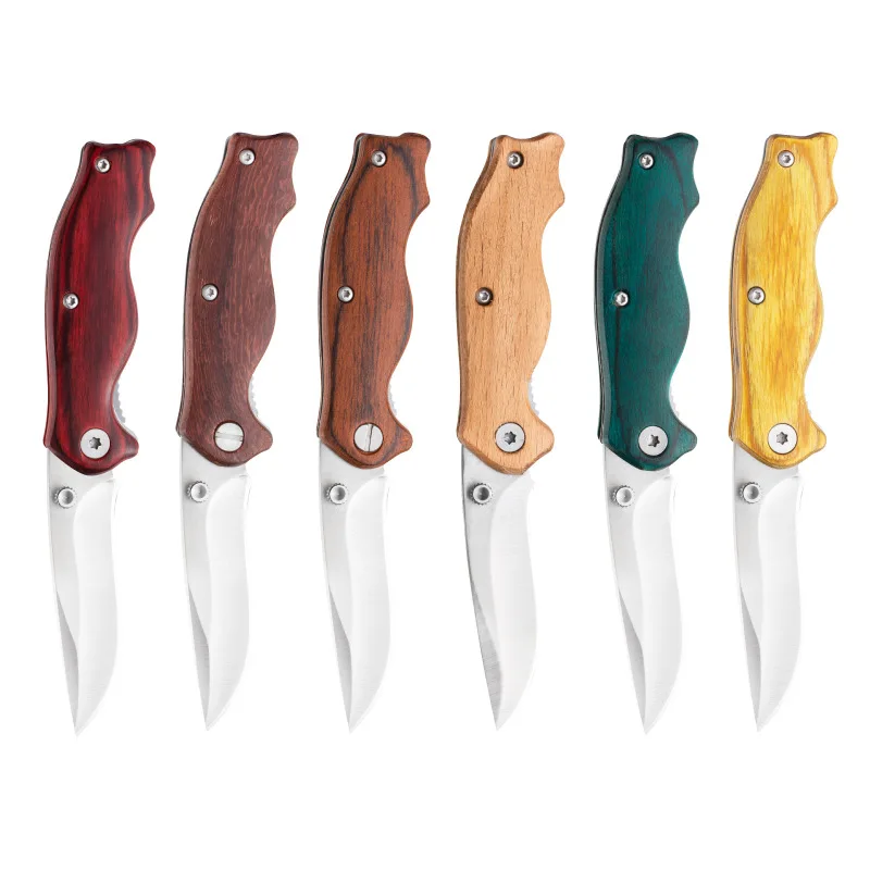 Multifunctional knife Portable folding knife Outdoor wooden handle High hardness colored wood grain mini knife