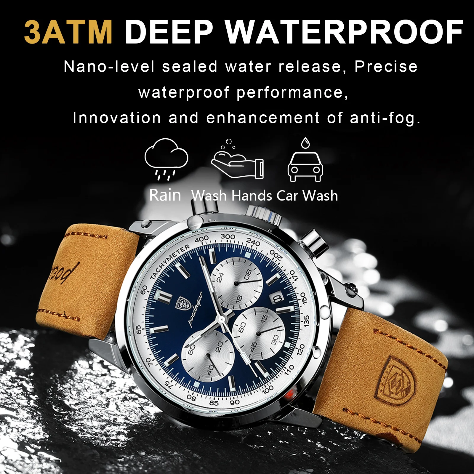 Man Watch High Quality Waterproof Chronograph Luminous Wristwatch Leather Quartz Watches