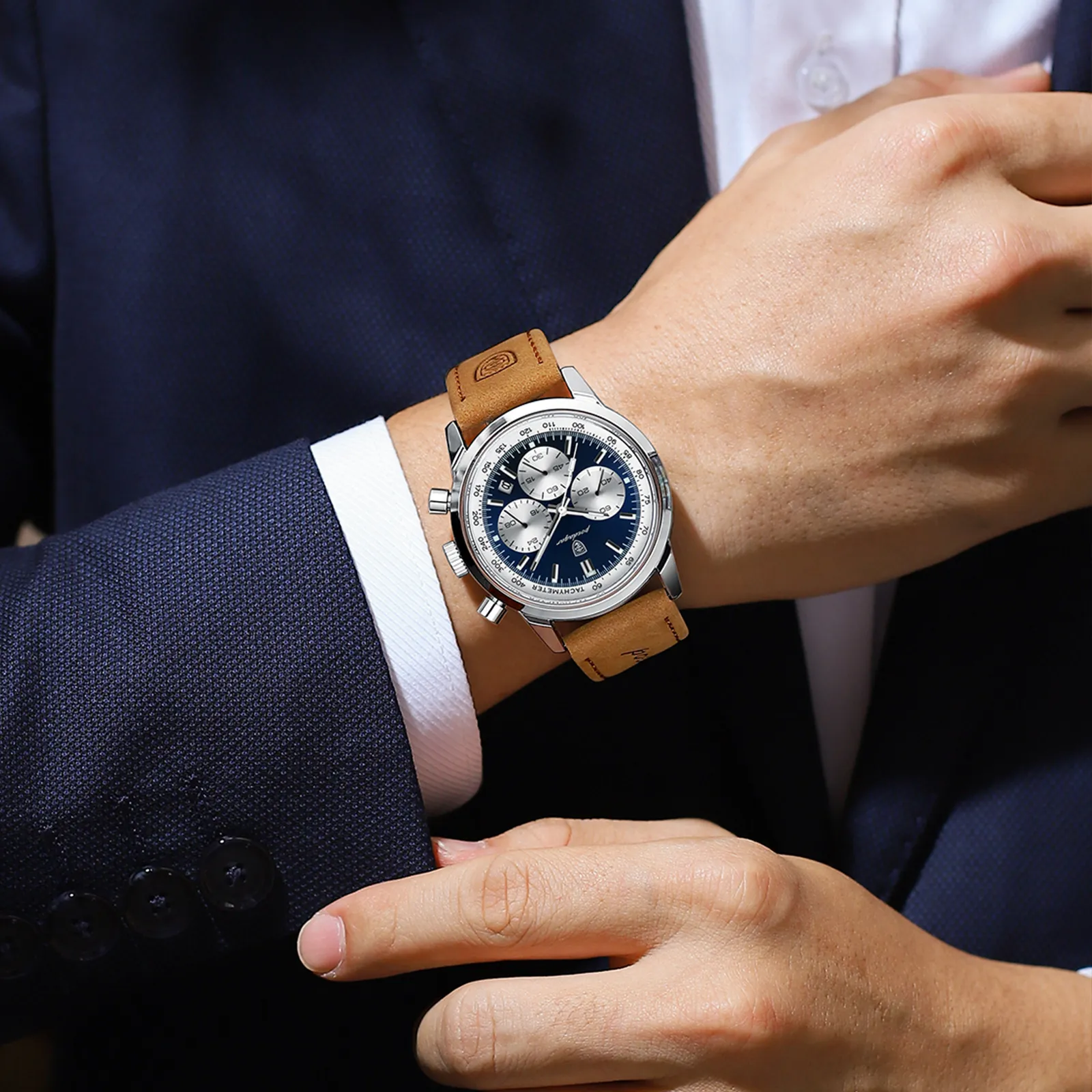 Man Watch High Quality Waterproof Chronograph Luminous Wristwatch Leather Quartz Watches