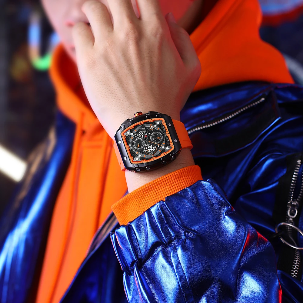 Men's Watches Luxury Square Quartz Wristwatch Waterproof Luminous Chronograph Watch