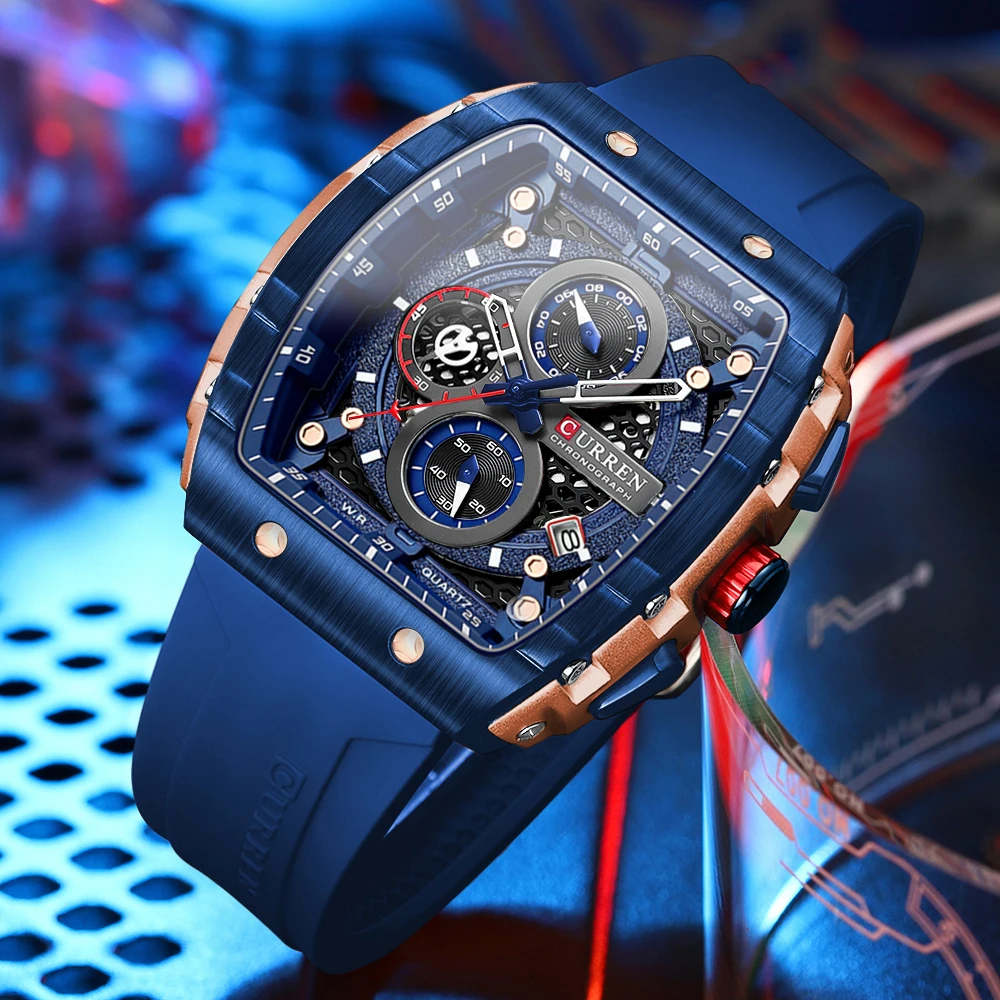 Men's Watches Luxury Square Quartz Wristwatch Waterproof Luminous Chronograph Watch