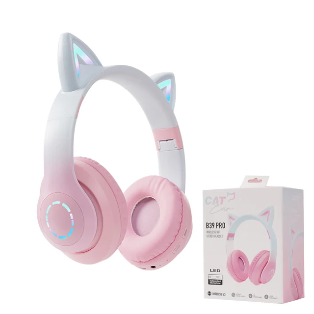 Wireless Headphone Flash Light Cute Cat Ears with Mic Control LED Kid Girl Stereo Music Helmet Phone Bluetooth Headset