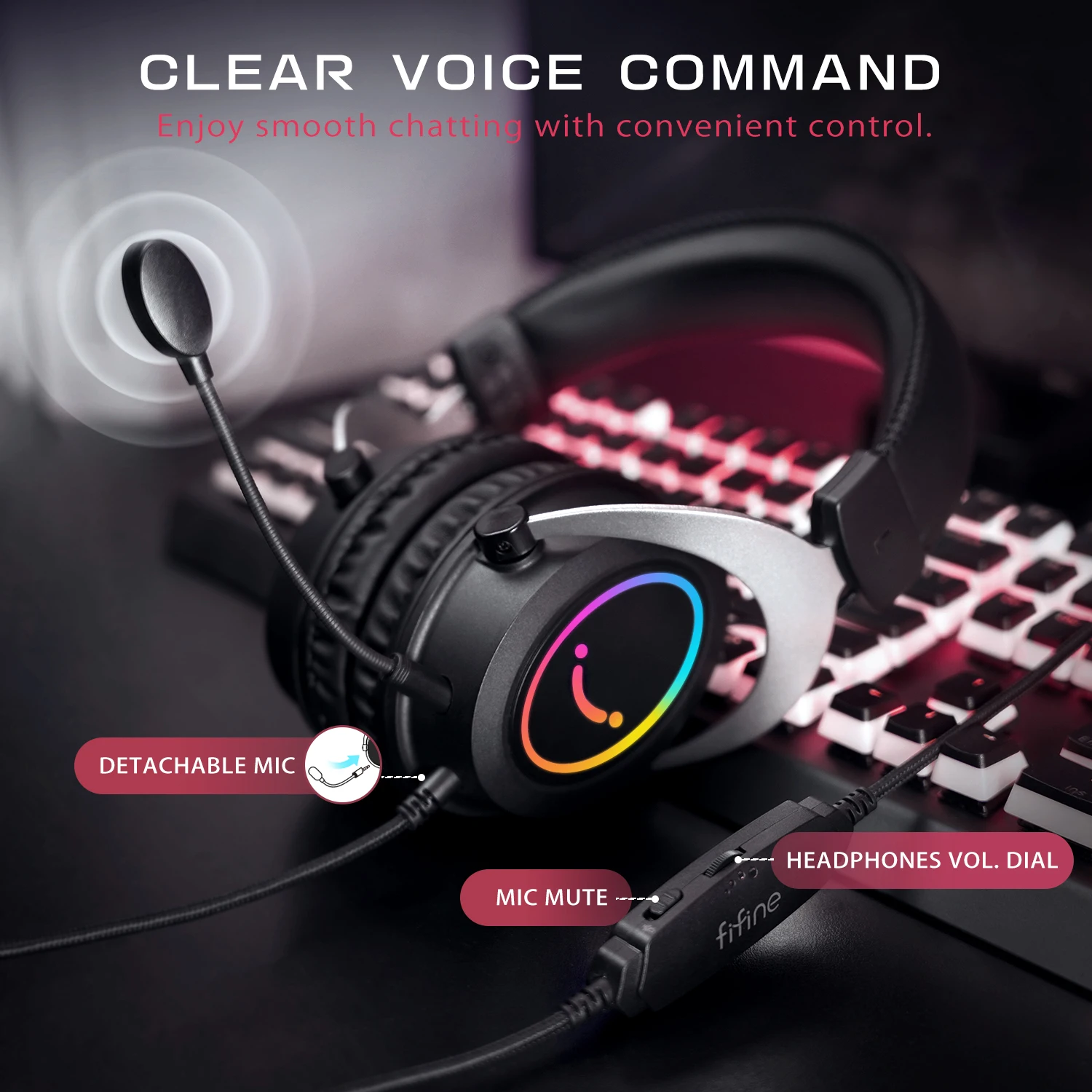 Gaming Headphone with Dynamic RGB/MIC/In-line control Ultra-Soft Memory Foam Ear Pads PC PS4 PS5 Xbox Laptops -H3