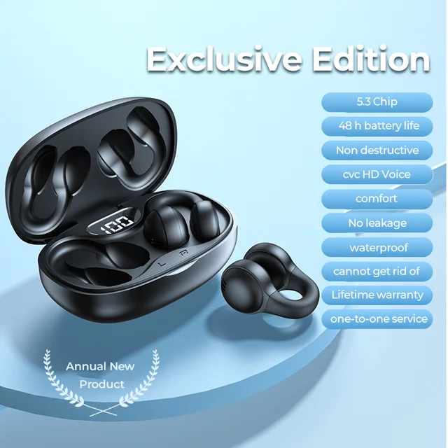 TWS Bluetooth Earphones X58 Ear Clip Bone Conduction Wireless Headphones Sports Headset with Mic Noise Reduction Touch Control