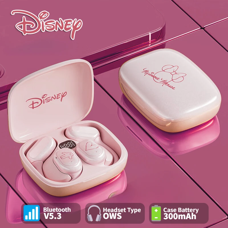 Disney OWS Wireless Bluetooth 5.3 Headphones Mickey Minnie On Ear Earphone HiFi Stereo Low Latency Gaming Sports EarHooks 300mah