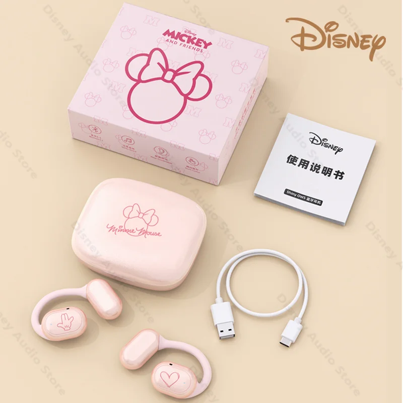 Disney OWS Wireless Bluetooth 5.3 Headphones Mickey Minnie On Ear Earphone HiFi Stereo Low Latency Gaming Sports EarHooks 300mah