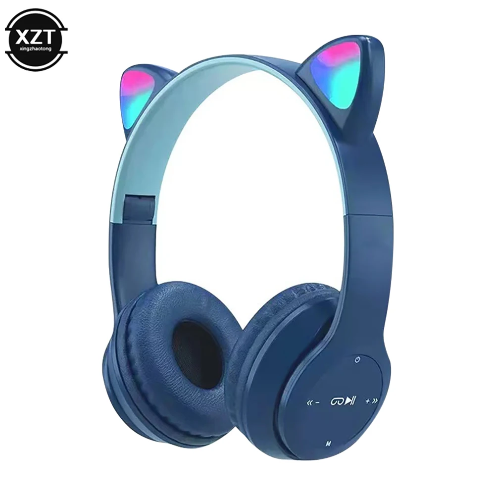 Flash Light Cute Cat Ears Wireless Headphone with Mic Control LED Kid Girl Stereo Music Helmet Phone Bluetooth Headset Gift