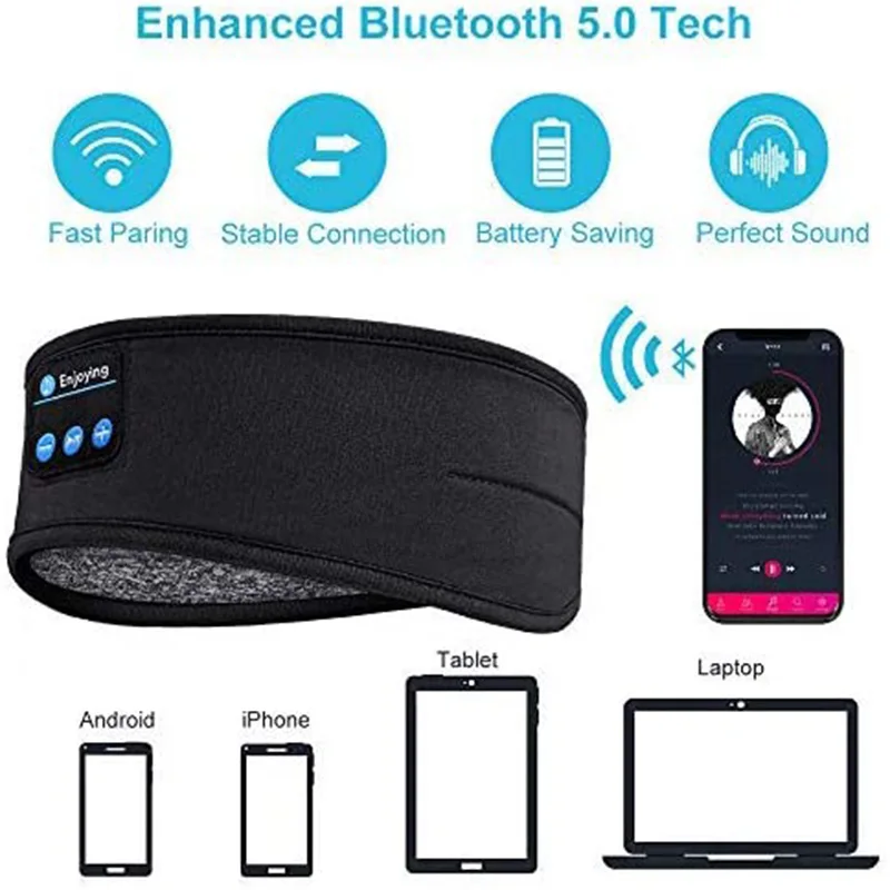 Wireless Bluetooth Headphones Sleeping Headband Headphones Headscarf Thin Comfortable Music Phone Sport Earbuds for Side Sleeper