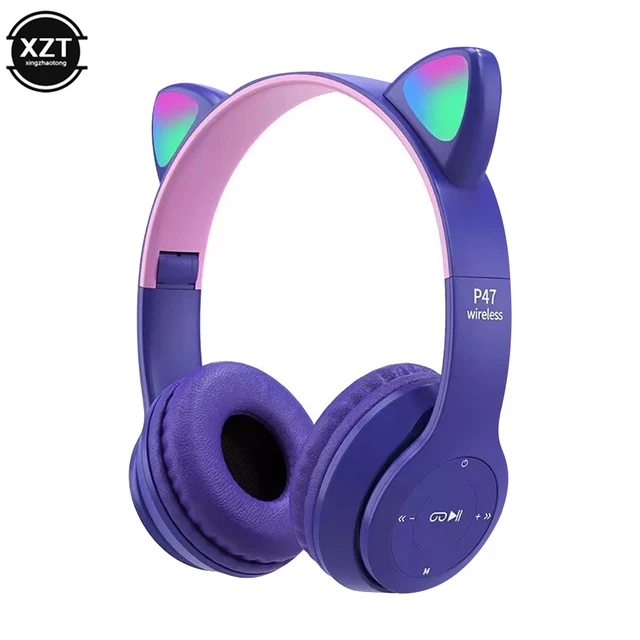 Flash Light Cute Cat Ears Wireless Headphone with Mic Control LED Kid Girl Stereo Music Helmet Phone Bluetooth Headset Gift