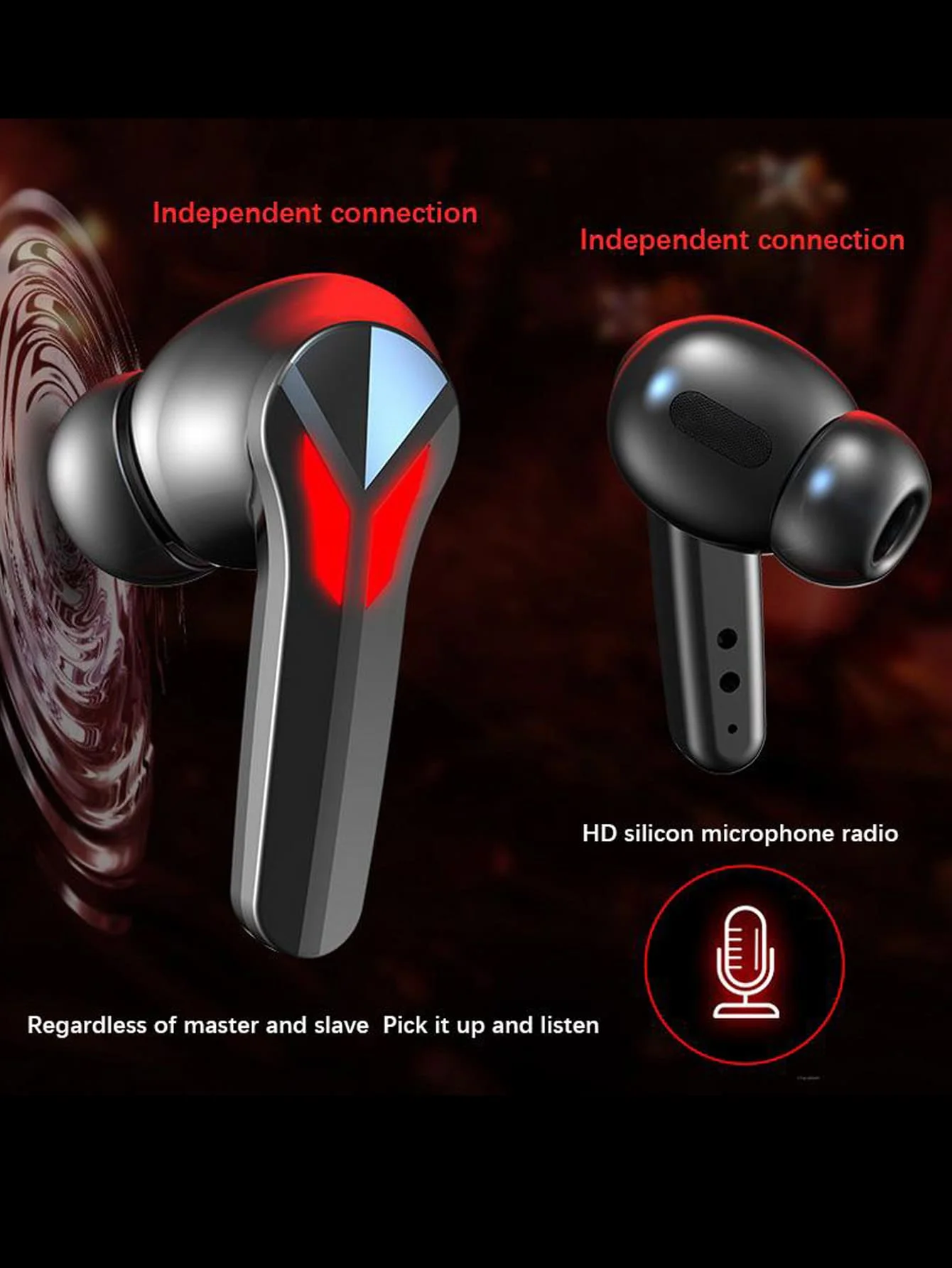 Digital display with breathing light circle game in ear Bluetooth earphones