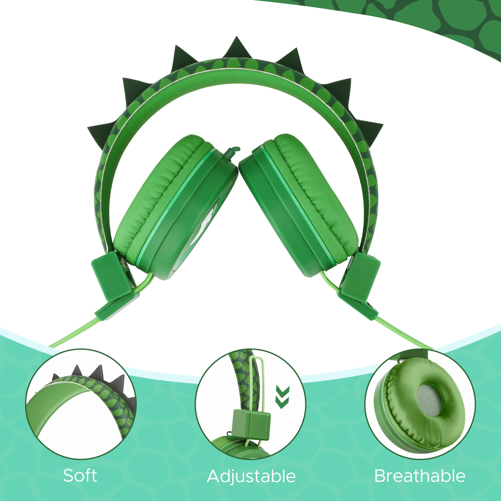 Kids Headphones for School Dinasour Over Ear Wired Headphones with Mic Foldable Headphones for Children/Teens/Boys/Girls Gifts