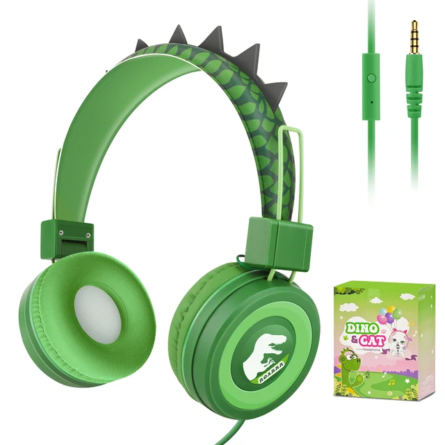 Kids Headphones for School Dinasour Over Ear Wired Headphones with Mic Foldable Headphones for Children/Teens/Boys/Girls Gifts