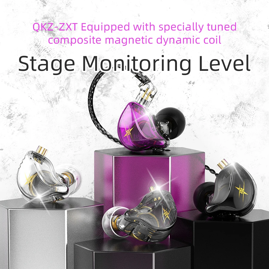 Newest QKZ ZXT MT1 In Ear Earphone Dynamic DJ Monitor IEM Earbud HIFI Sport Noise Cancelling Headsets M10 TA1 ST1 V90s T300 X7