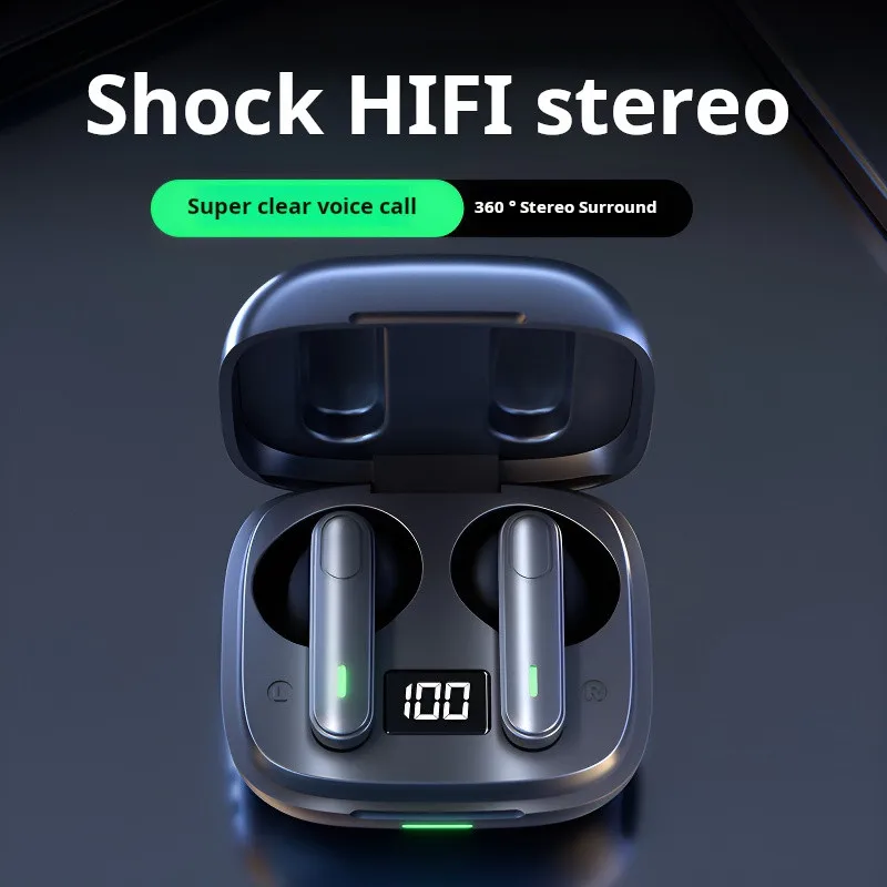 T8 True Wireless Bluetooth Digital Display Headset Stereo Waterproof Sports Earphones with Mic Touch Operation, Music Headphones