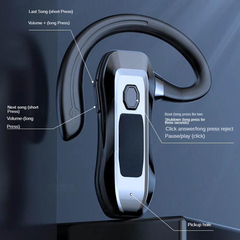 Single Ear Wireless Headset Driving HeadPhones Business Noise Cancelling Headset Sports Earhook Earphones Long Battery Life