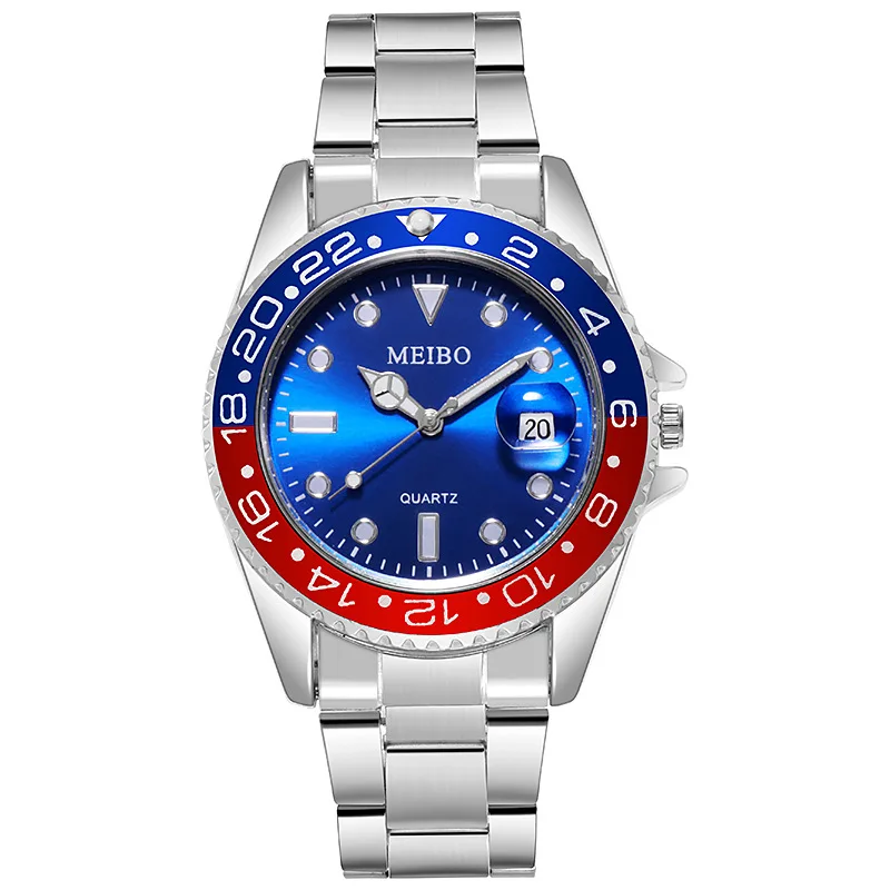 1pc Luxury Men Silver Stainless Steel Water Proof Automatic Luminous Rotatable Bezel Mens Watches