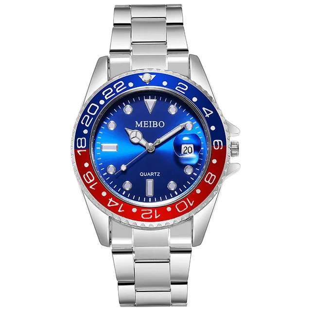 1pc Luxury Men Silver Stainless Steel Water Proof Automatic Luminous Rotatable Bezel Mens Watches