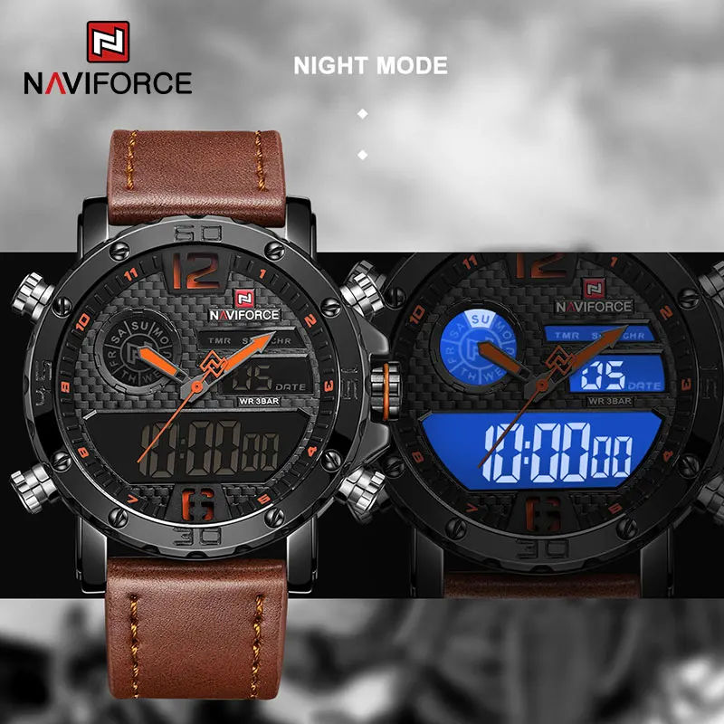Mens Watches To Luxury Brand Men Leather Sports Watches NAVIFORCE Men's Quartz LED Digital Clock Waterproof Military Wrist Watch