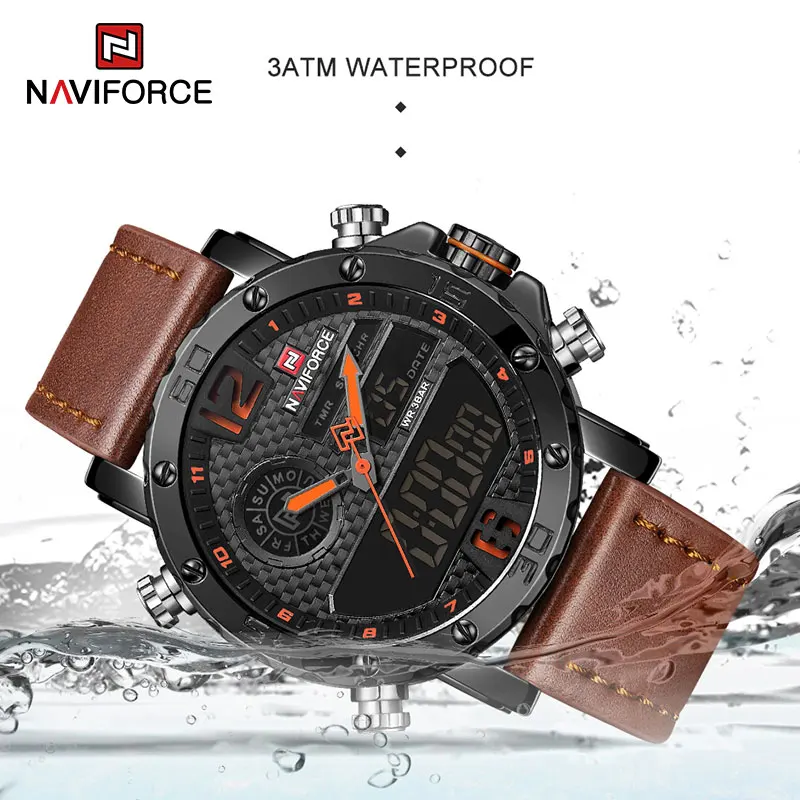 Mens Watches To Luxury Brand Men Leather Sports Watches NAVIFORCE Men's Quartz LED Digital Clock Waterproof Military Wrist Watch