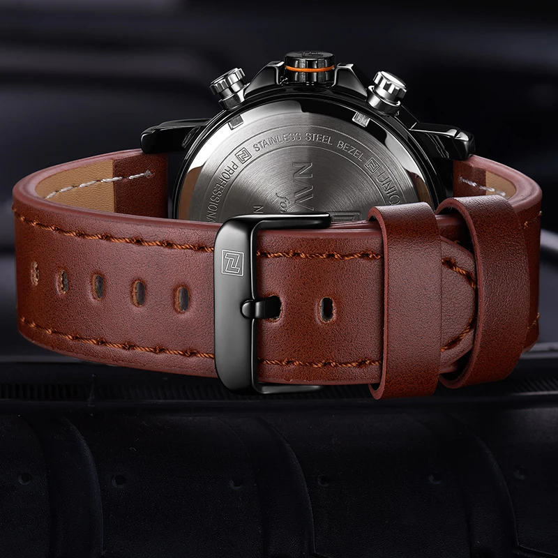 Mens Watches To Luxury Brand Men Leather Sports Watches NAVIFORCE Men's Quartz LED Digital Clock Waterproof Military Wrist Watch