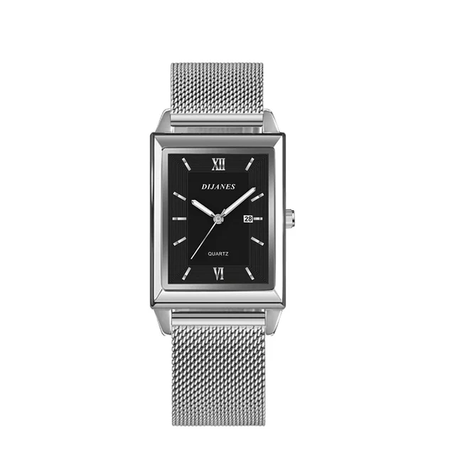 Fashion Mens Business Watches Men Rectangle Stainless Steel Mesh Belt Quartz Wrist Watch Man Casual Leather Watch часы мужские
