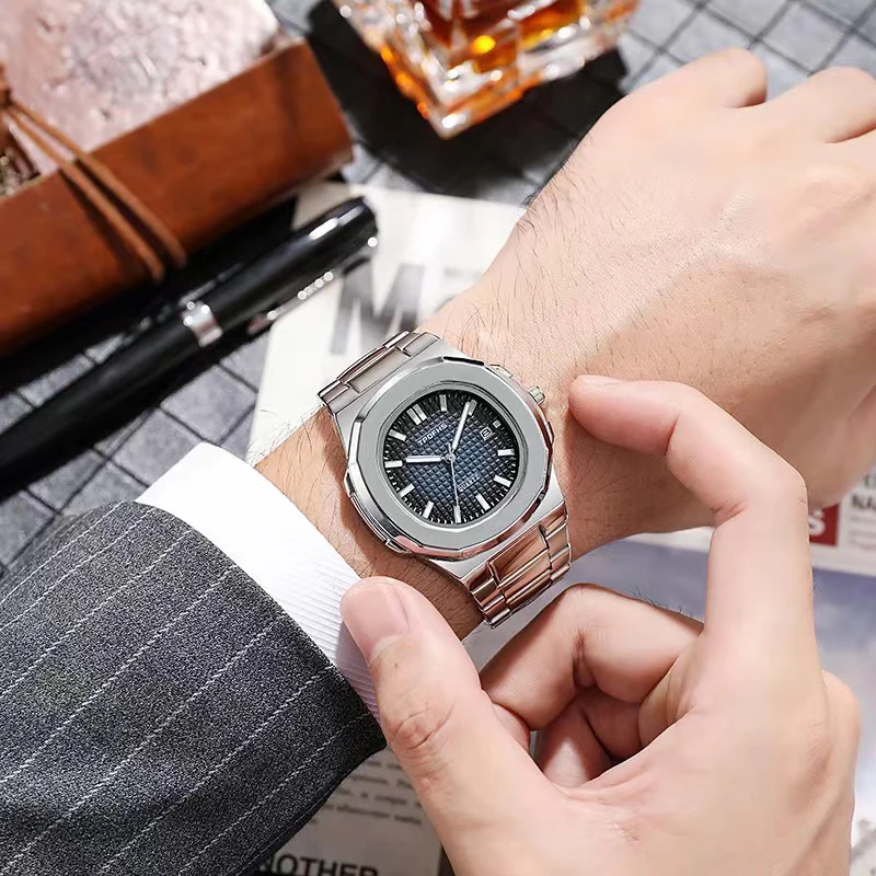 2023 Originate Luxury Watch Business Waterproof Male Clock Luminous Date Stainless Steel Square Quartz Men Watch reloj hombre