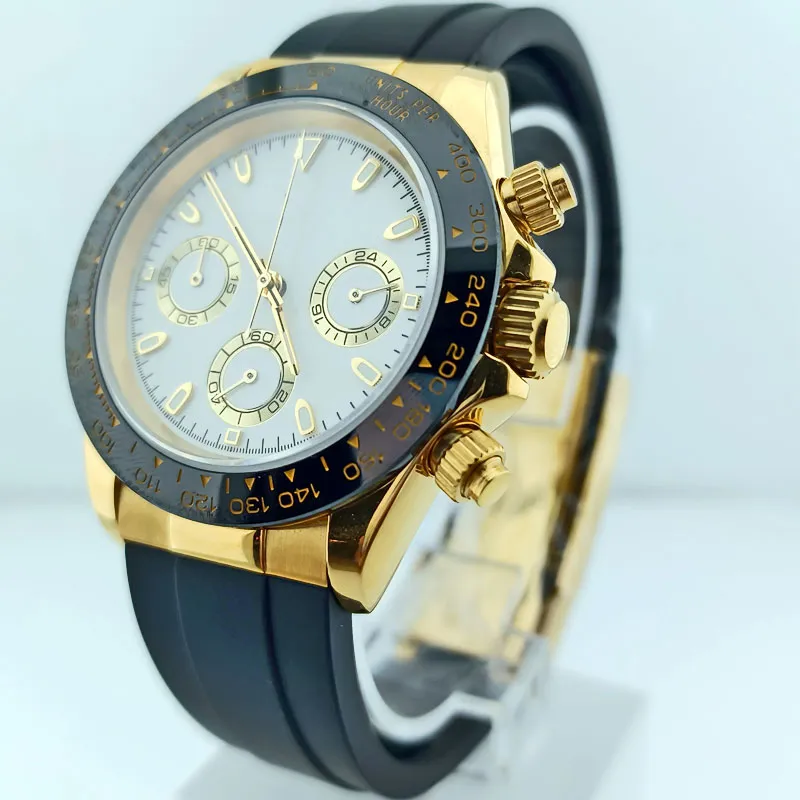 39mm watch sapphire glass dial can be customized logo316L stainless steel case watch to fit VK63 movement chronograph watch