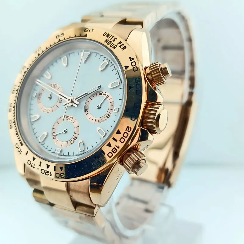 39mm watch sapphire glass dial can be customized logo316L stainless steel case watch to fit VK63 movement chronograph watch