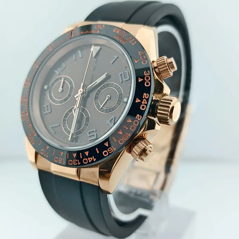39mm watch sapphire glass dial can be customized logo316L stainless steel case watch to fit VK63 movement chronograph watch