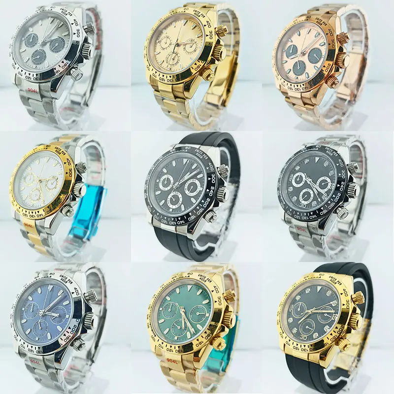 39mm watch sapphire glass dial can be customized logo316L stainless steel case watch to fit VK63 movement chronograph watch