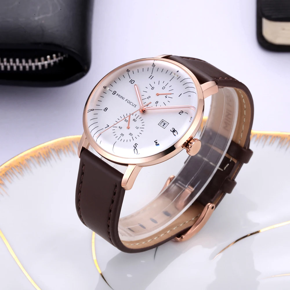 MINI FOCUS Men Watch Top Brand Luxury Quartz Watches Mens Casual Fashion Genuine Leather Male Wristwatch New Waterproof ClockPro