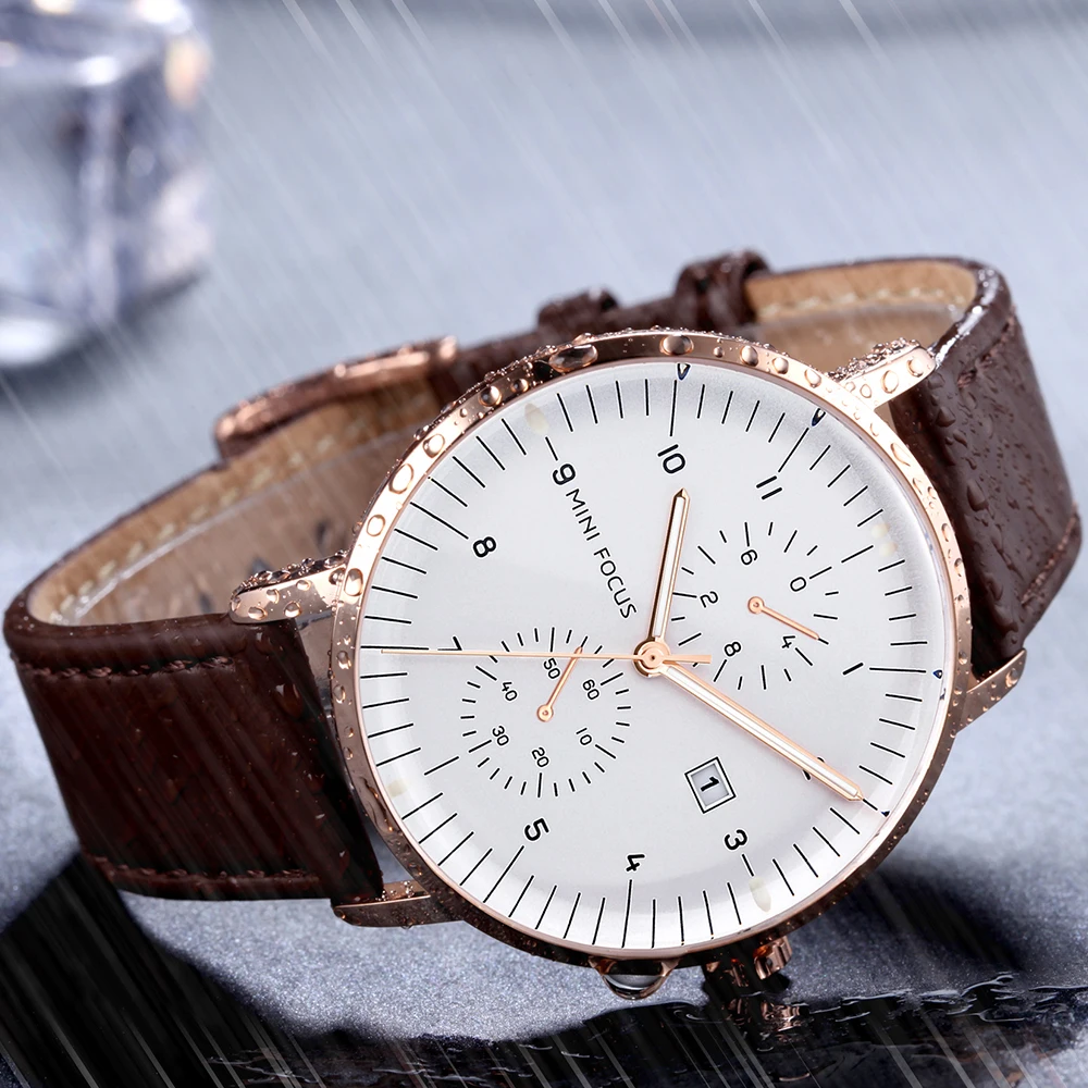 MINI FOCUS Men Watch Top Brand Luxury Quartz Watches Mens Casual Fashion Genuine Leather Male Wristwatch New Waterproof ClockPro