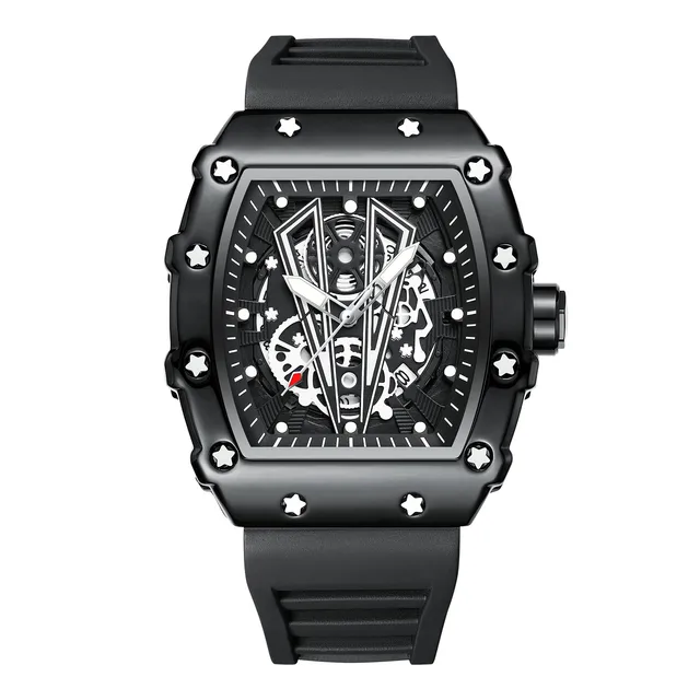 POEDAGAR Fashion Wristwatch Top Luxury Casual Waterproof Military Luminous Date Hollow out Silicone Strap Men Watch Tonneau Dial