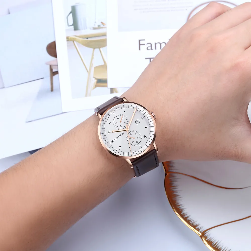 MINI FOCUS Men Watch Top Brand Luxury Quartz Watches Mens Casual Fashion Genuine Leather Male Wristwatch New Waterproof ClockPro