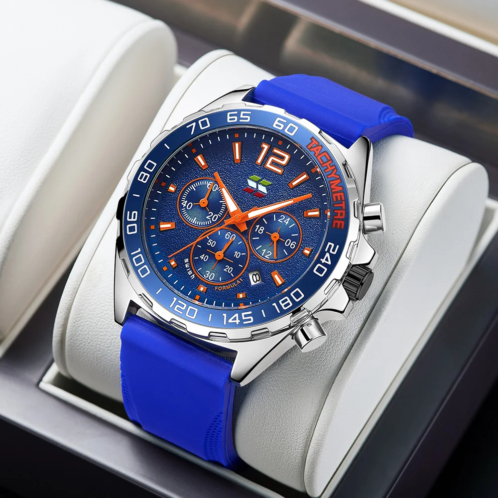 Fashion Chronograph Men Watches Top Brand Luxury Silicone Band Sport Wristwatch Business Quartz Clock Waterproof Montre Homme
