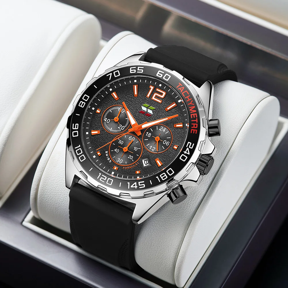 Fashion Chronograph Men Watches Top Brand Luxury Silicone Band Sport Wristwatch Business Quartz Clock Waterproof Montre Homme