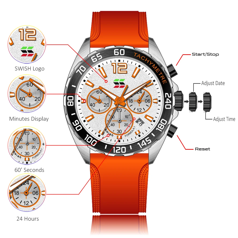 Fashion Chronograph Men Watches Top Brand Luxury Silicone Band Sport Wristwatch Business Quartz Clock Waterproof Montre Homme