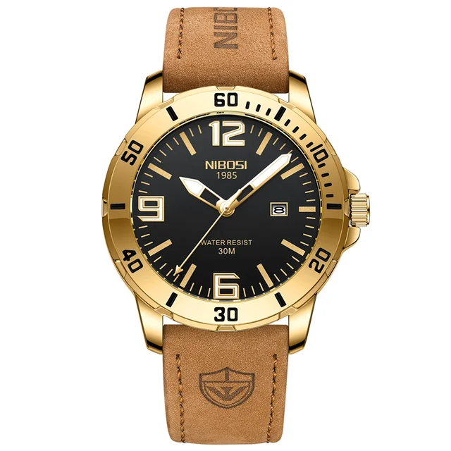 NIBOSI Luxury Man Wristwatch Waterproof Luminous Watch for Men Leather Date Men's Quartz Watch Reloj Hombre Relogio Masculino
