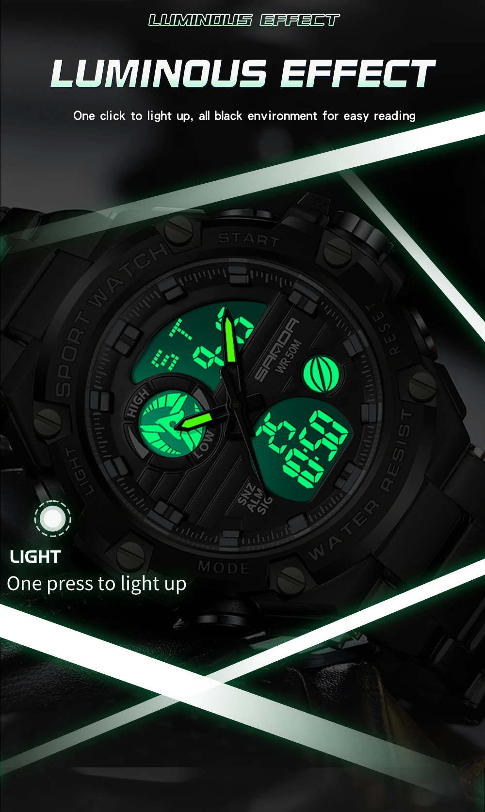 SANDA 3196 2023 New Sport Military Men's Watches 50M Waterproof Dual Display Wristwatch Male Clock Stopwatch Relogio Masculino