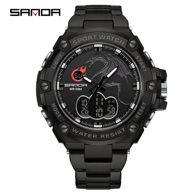SANDA 3196 2023 New Sport Military Men's Watches 50M Waterproof Dual Display Wristwatch Male Clock Stopwatch Relogio Masculino