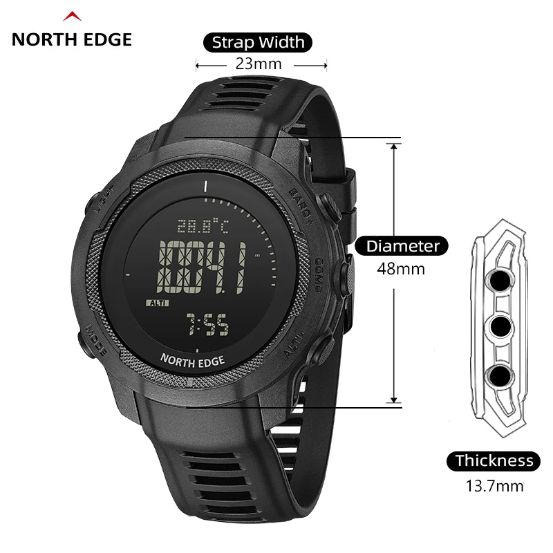 NORTH EDGE VERTICO Men's Digital Watch Carbon Fiber Case Smart Watch For Man Sports WR50M Watch Altimeter Barometer Compass