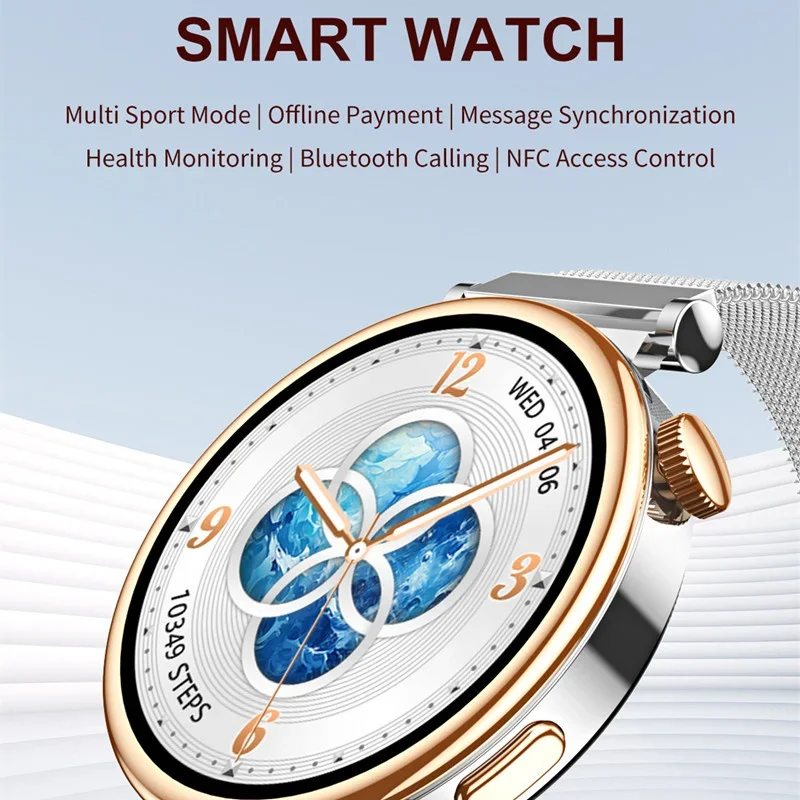 2024 New Fashion Women Smart Watch GT4 Mini AMOLED Screen BT Call NFC Wireless Charger Lady Smartwatch Sports Fitness Tracker