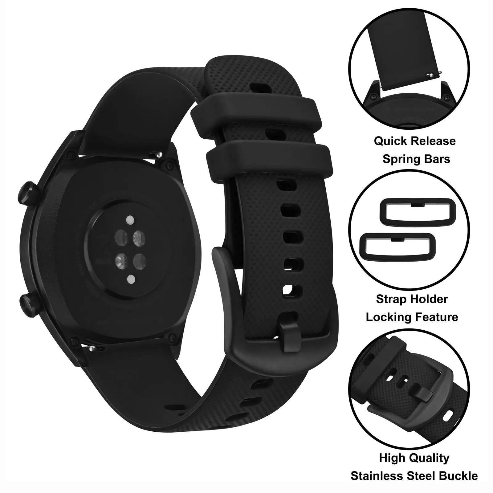 Anbeer Silicone Watch Bands /16/18/20/22/24mm Soft Quick Release Rubber Watch Bands Replacement Bracelet for Smart Watch