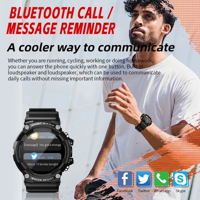 LOKMAT New ATTACK 3 Sport Smart Watch Support Bluetooth Calls Fitness Tracker Heart Rate Monitor Touch Screen Smartwatch