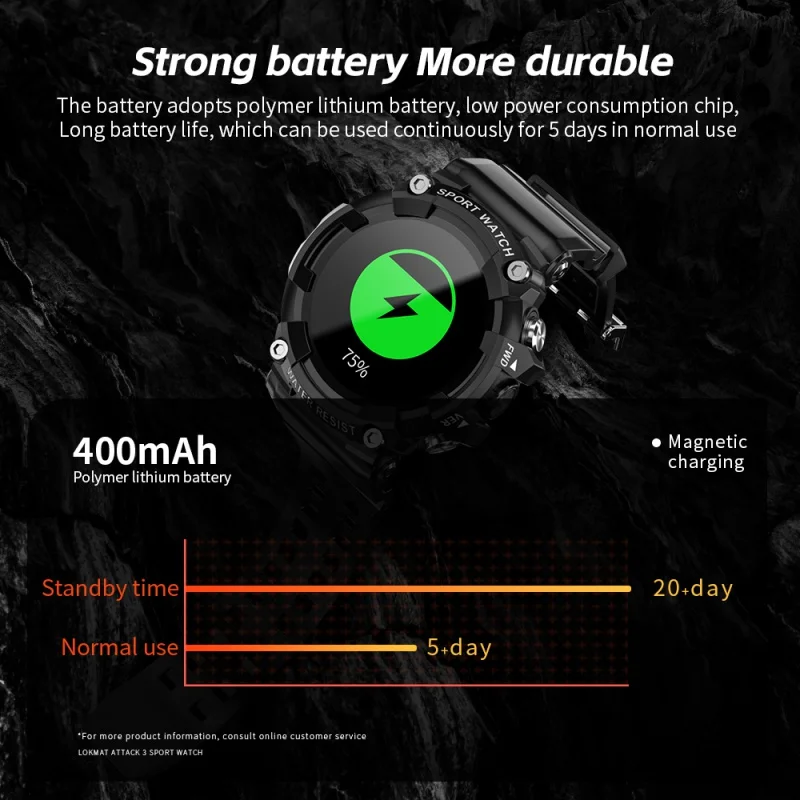 LOKMAT New ATTACK 3 Sport Smart Watch Support Bluetooth Calls Fitness Tracker Heart Rate Monitor Touch Screen Smartwatch
